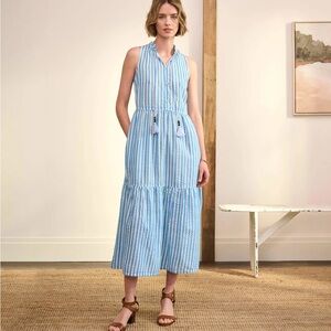 Hatley Blue and White Tiered Tie Front Sundress